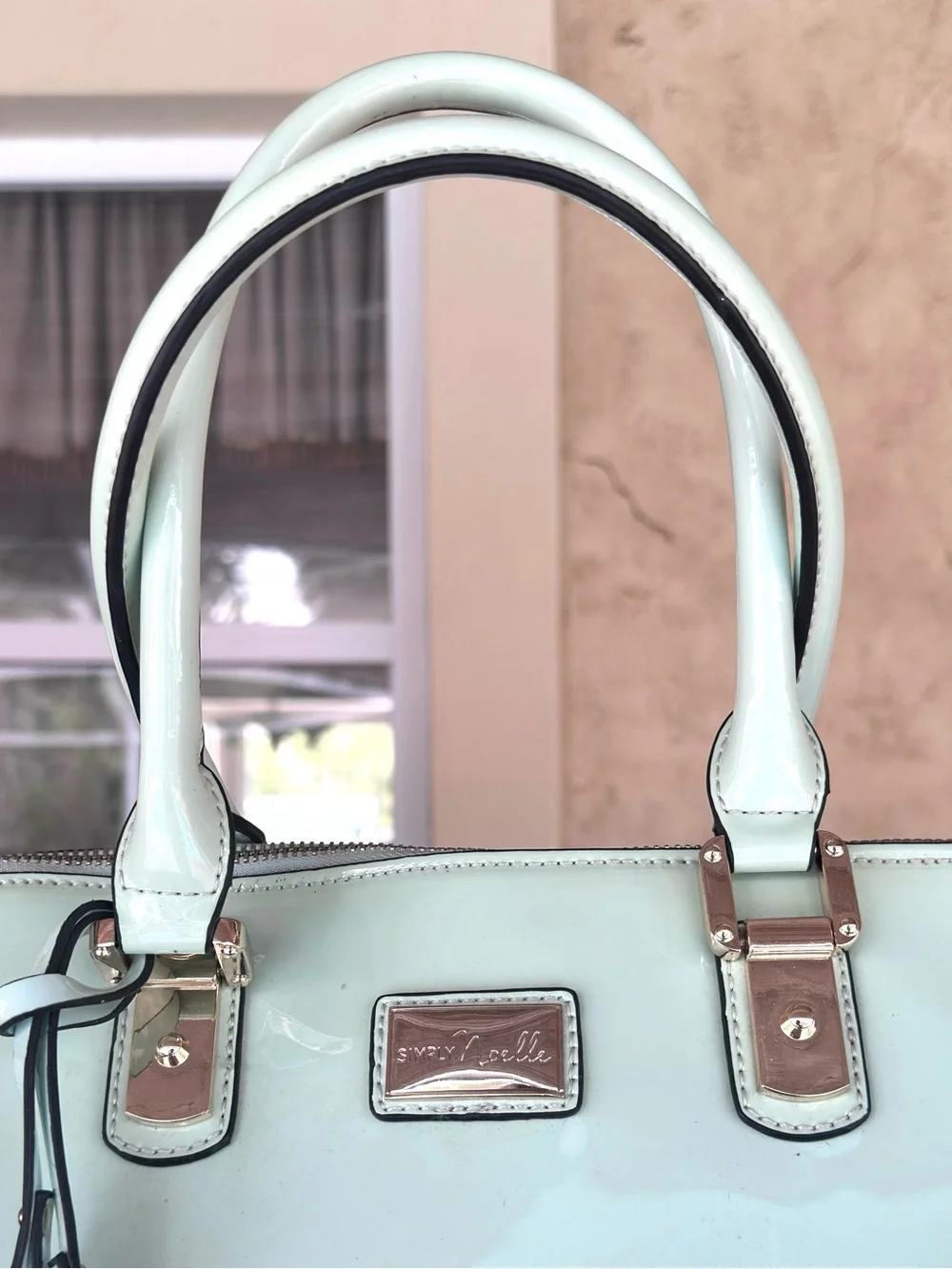 SIMPLY NOELLE ~ Mint Green Patent Sheen Dome Satchel w/Paisley Print Interior